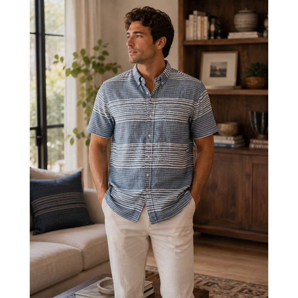J Crew Irish Linen Button Down Shirt Mens XL Blue Striped Coastal Preppy